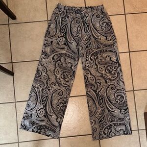 Michael Kors Paisley Flowy Pants Size 4 Black & Cream Drawstring